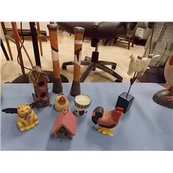 LOT OF ASSORTED HAND CRAFTED WOOD CARVED ANIMALS 9 TTL
