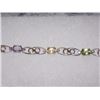Image 2 : BRACELET - 9 OVAL FACETED MULTI GEMSTONE & DIAMOND IN DOUBLE LOOP DESIGNED STERLING SILVER SETTING -