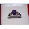 Image 1 : RING - OVAL FACETED 1.5CT AMETHYST & 2 DIAMOND RING IN STERLING SILVER SETTING - RETAIL ESTIMATE $35