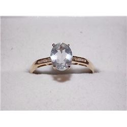 RING - WHITE TOPAZ  & DIAMONDS IN 10K YELLOW GOLD SETTING - RETAIL ESTIMATE $450