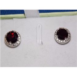 EARRINGS- 1.75CTW GARNET & DIAMONDS IN STERLING SILVER SETTING - RETAIL ESTIMATE $350