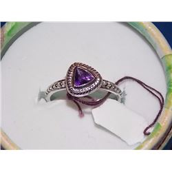 RING - TRILLIUM FACETED AMETHYST IN STERLING SILVER SETTING - RETAIL ESTIMATE $ 250