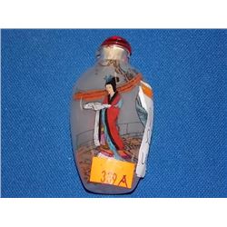 SNUFF BOTTLE - HAND PAINTED - WITH LID - LADY WITH RED & BLUE DRESS