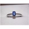 Image 1 : RING - OVAL FACETED BLUE SAPPHIRE & 2 DIAMONDS IN STERLING SILVER SOLITAIRE DESIGNED SETTING - RETAI