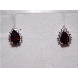 EARRINGS - PEAR FACETED GARNET & DIAMOND IN STERLING SILVER SETTING - RETAIL ESTIMATE $350