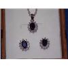 Image 1 : NECKLACE & EARRING SET - NEW - 1.85 TCW SAPPHIRE & DIAMONDS IN STERLING SILVER SETTING - INCLUDES CE