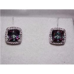 EARRINGS- NEW 2 CTW PRINCESS FACETED MYSTIC TOPAZ & DIAMOND IN STERLING SILVER SETTINGS - INCLUDES C