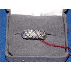 RING - TRILLIUM FACETED BLUE TOPAZ  IN 925 STERLING SILVER  ½" WIDE BAND SETTING - SIZE 7.5 - FROM E