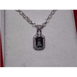 NECKLACE - EMERALD FACETED OCEAN BLUE MYSTIC TOPAZ IN STERLING SILVER SETTING - RETAIL ESTIMATE $350