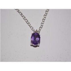 NECKLACE - OVAL FACETED PURPLE AMETHYST IN STERLING SILVER SETTING - RETAIL ESTIMATE $275
