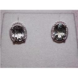 EARRINGS - 3.5CTW GREEN AMETHYST & DIAMOND IN STERLING SILVER SETTING - INCLUDES CERTIFICATE $350