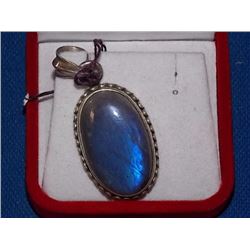 PENDANT - POLISHED LABORADITE IN STERLING SILVER SETTING - 2" LONG