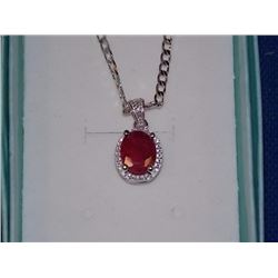 NECKLACE - 2.2CT OVAL FACETED RUBY & DIAMOND IN STERLING SILVER SETTING - INCLUDES CERTIFICATE $345