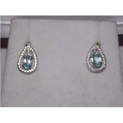 EARRINGS - NEW OVAL FACETED BLUE TOPAZ & ROUND FACETED YELLOW CHAMPAGNE DIAMONDS IN STERLING SILVER 