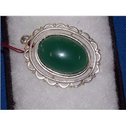 PENDANT - FROM ESTATE - CHRYSOPRASE IN STERLING SILVER SETTING - BIRMINGHAM HALL MARKS "T.H.F. "