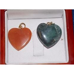 CARVED JASPER STONE HEART PENDANTS - 2 TTL