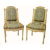Image 1 : PAIR OF LOUIS XVI STYLE PAINTED AND GILTWOOD SIDE CHAIRS, Each leaf carved top rail above a pad...