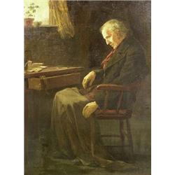 JENNIE BROWNSCOMBE (American. 1850-1936), "Seated Elderly Man at Desk". Signed Jennie Brownscom...