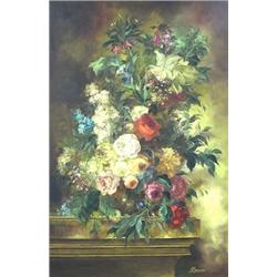 HEINRICH GAROSSA (German. Born 1902), "Still Life, Flowers on a Mantel". Signed Garossa l/r.<br...