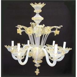 GOOD VENETIAN GLASS SIX LIGHT CHANDELIER, Italian. The flori-form opalescent standard supportin...