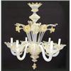 Image 1 : GOOD VENETIAN GLASS SIX LIGHT CHANDELIER, Italian. The flori-form opalescent standard supportin...