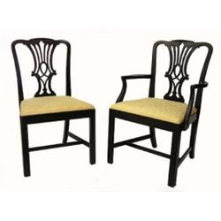 SET OF SIX GEORGE III STYLE MAHOGANY DINING CHAIRS, Comprising: two arm and four side chairs. E...