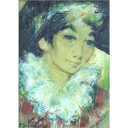 PIERRE DUTEURTRE (French. Born 1911), "Enfant En Arlequin". Signed P. Duteurtre l/l., Oil on...