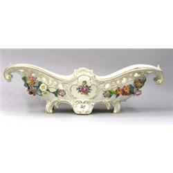 DRESDEN PORCELAIN CENTERPIECE, German. 20th Century. Decorated by Carl Thieme. Signed. Of boat...