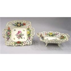 SET OF FOUR DRESDEN PIERCED PORCELAIN FRUIT BOWLS, German. Circa 1920. Decorated by Carl Thieme...