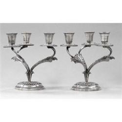 PAIR OF CONTINENTAL SILVER THREE LIGHT CANDELABRA, German. Late 19th Century. (.800 Fine) Each...