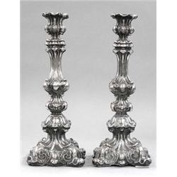 PAIR OF CONTINENTAL SILVER CANDLESTICKS, Austro-Hungarian. 19th Century. (.835 Fine) Each of ba...