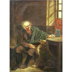 ENGLISH SCHOOL (19th Century), "Elderly Gentleman with his Dog". Unsigned., Oil on Canvas. Me...