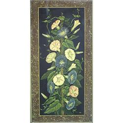 FINE PAINTED SLATE PANEL, American. 19th Century. Of rectangular shape, centered by flowers wit...