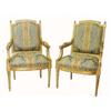Image 1 : PAIR OF CHARLES X STYLE CARVED AND GILTWOOD ARM CHAIRS, Each curved top rail with crown finials...