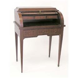 LOUIS XV STYLE PARQUETRY CYLINDER BUREAU, French. 20th Century. The molded rectangular top abov...