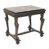 Image 1 : CARVED WALNUT SIDE TABLE, The rectangular marble top above the scroll carved frieze supported b...