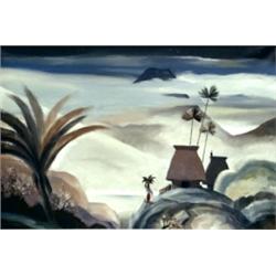 DALE WILLIAM NICHOLS (American. 1904-1988), "Tropical Island Scene". Signed Dale Nichols and da...