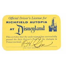 "Autopia" Junior Driver's License Signed by Bob Gurr.
