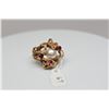 Image 2 : White Pearl & Ruby Ring, 8mm Cultured Freshwater Button Pearl, 3 Round Rubies Approx .36 ct, 14K Yel