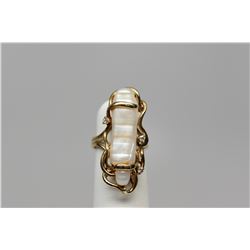 Diamonds & Pearl Ring -  8x28mm Freshwater Baroque Pearl, 3 Round Brilliant Cut Diamonds Approx .06 