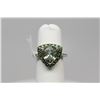 Image 1 : Triangle Aquamarine/Diamond/Green Garnet Ring - 10X10mm Checkerboard Aquamarine Approx 2 ct, Green G