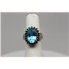 Image 2 : Blue Topaz Cubic Zirconia Ring - Approx 5.5 ct, 14x10mm, 20 Round Black CZ Approx .40 ct, Sterling, 