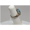 Image 9 : Blue Topaz Cubic Zirconia Ring - Approx 5.5 ct, 14x10mm, 20 Round Black CZ Approx .40 ct, Sterling, 