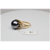 Image 1 : Black Tahitian Pearl & Diamond Ring - 14mm Cultured Pearl, 1 Round Diamond Approx .03 ct, 14K Yellow
