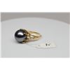 Image 2 : Black Tahitian Pearl & Diamond Ring - 14mm Cultured Pearl, 1 Round Diamond Approx .03 ct, 14K Yellow
