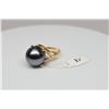 Image 3 : Black Tahitian Pearl & Diamond Ring - 14mm Cultured Pearl, 1 Round Diamond Approx .03 ct, 14K Yellow