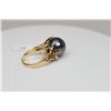 Image 9 : Black Tahitian Pearl & Diamond Ring - 14mm Cultured Pearl, 1 Round Diamond Approx .03 ct, 14K Yellow