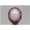 Image 1 : Jadeite/Amethyst/Diamond Ring - 22x15mm Jadeite Cabochon, 28 Amethysts Approx 1.40 ct, 28 Diamonds A
