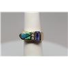 Image 14 : Opal/Diamond/Tanzanite Ring - Black Opal Doublets, 3 Diamonds, Tanzanite 14K, 12.3