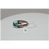 Image 3 : Domed Blue Green Crystal Ring 8.5 x 24mm Rectangle, Unmarked Silver, 12 g